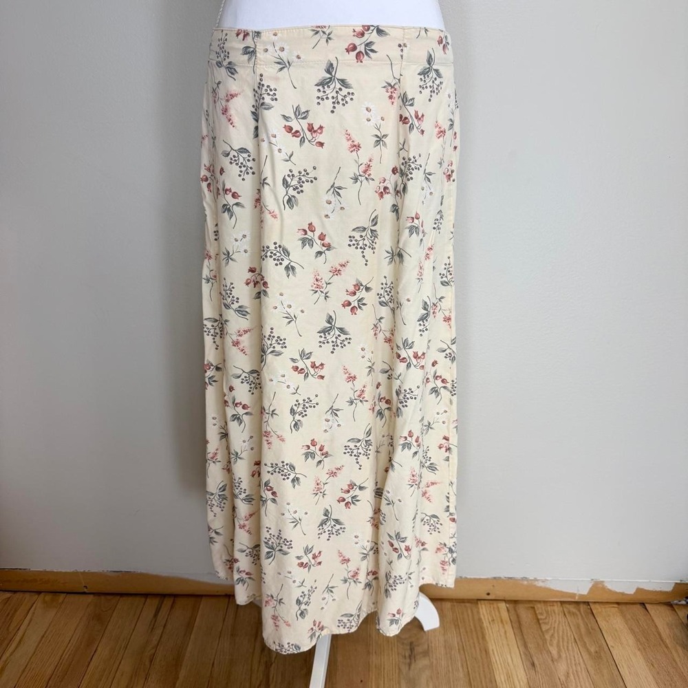 VTG KL Collection Cream Floral Pull On Midi Skirt Leg Slit Womens S Boho Fairy